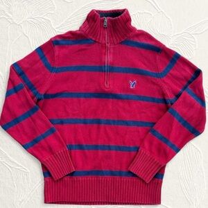 American Eagle Striped Half-Zip Red Blue Stripe Pullover Sweater Men's L